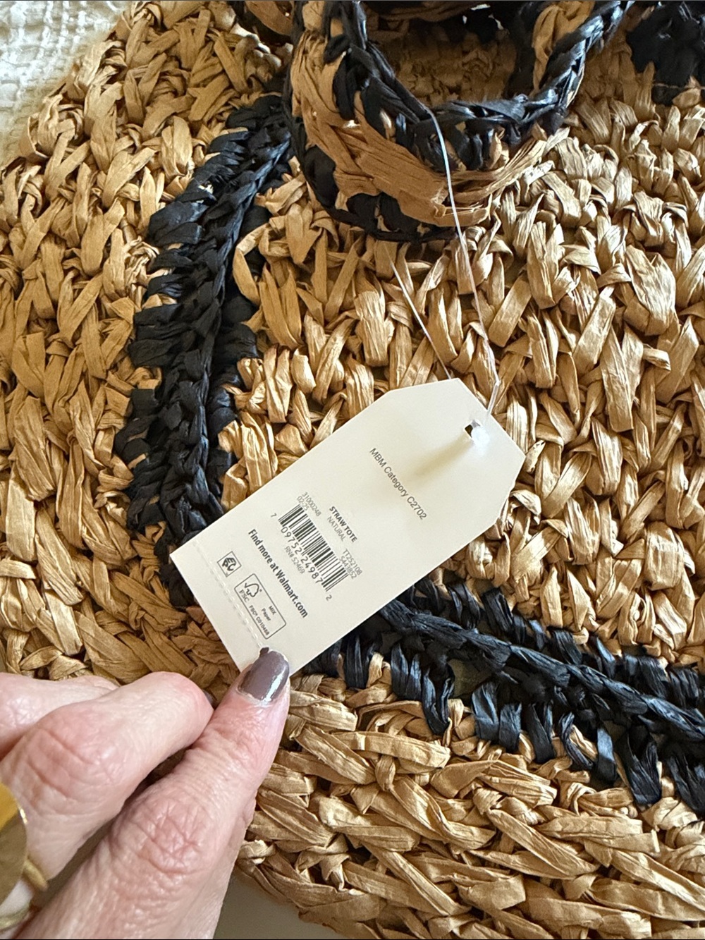 Time and Tru Tan Woven Tote with Black Trim - Picture 3 of 5